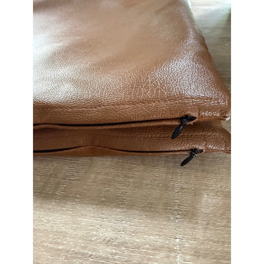 Woven Nook Pillow Covers Set of 2 Cognac Brown Faux Leather 18' Square Modern - Picture 12 of 16